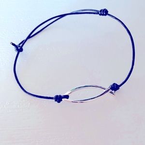 LA Gems Leather sterling silver leather fish adjustable bracelet